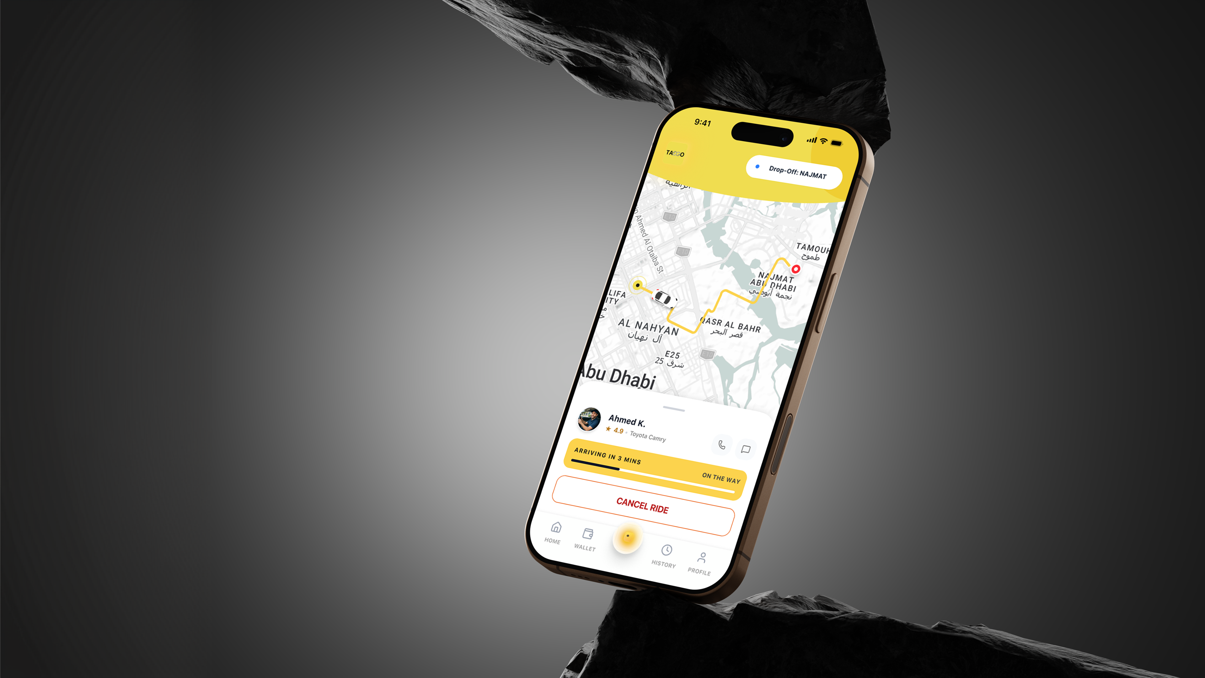 TAGGO app showing a live ride on an iPhone